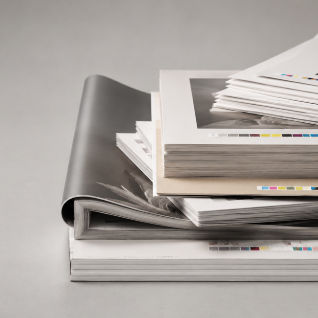 Printwerbung abgebildet sind verschiedene Drucksorten erstellt von der Werbeagentur AZ Marketing aus Wels, Oberösterreich