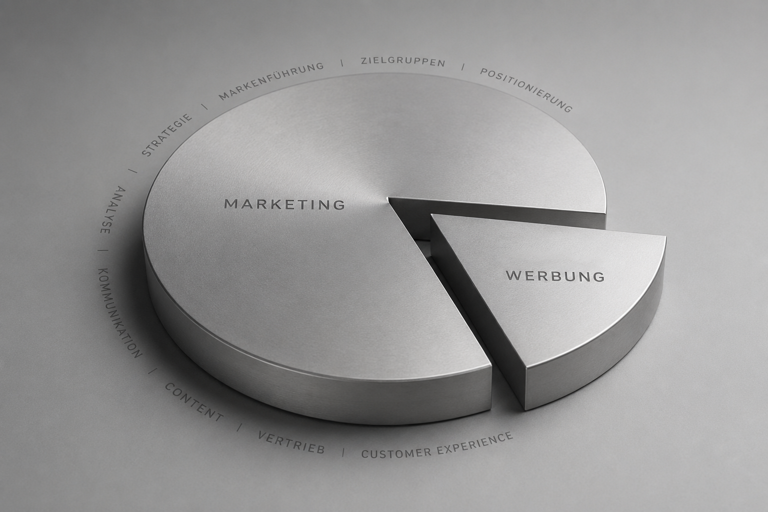 Das Bild Symbolisiert den Unterschied zwischen Marketing und Werbung beziehungsweise, dass Werbung nur ein kleiner Teil vom Marketing ist